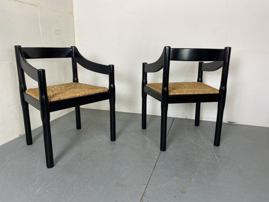 Mid-Century Modern Black Beech and Papercord Carimate Chairs by Vico Magistretti, 1960s, Set of 2-DE-2035983