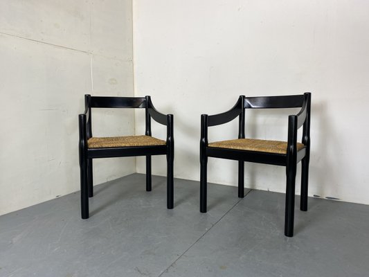 Mid-Century Modern Black Beech and Papercord Carimate Chairs by Vico Magistretti, 1960s, Set of 2-DE-2035983