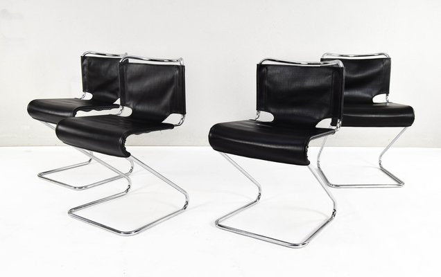 Mid-Century Modern Black Biscia Chairs attributed to Pascal Mourgue for Steiner, France, 1970s, Set of 4-IJF-1843752