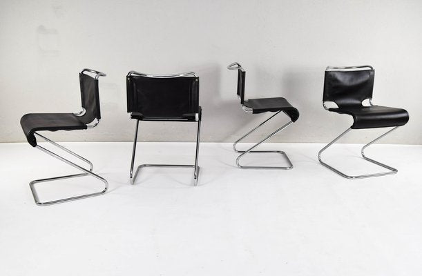 Mid-Century Modern Black Biscia Chairs attributed to Pascal Mourgue for Steiner, France, 1970s, Set of 4-IJF-1843752