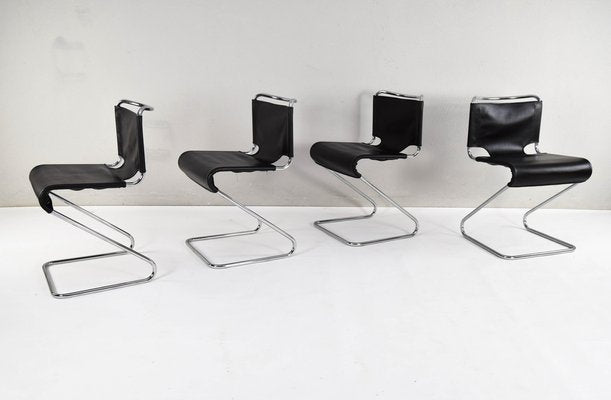 Mid-Century Modern Black Biscia Chairs attributed to Pascal Mourgue for Steiner, France, 1970s, Set of 4-IJF-1843752