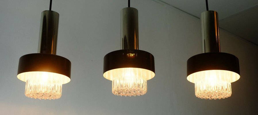 Mid-Century Modern Black Bubble Glass Chrome Metal Pendant Lamp, 1960s-FH-1225756