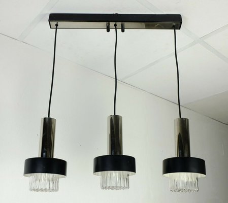 Mid-Century Modern Black Bubble Glass Chrome Metal Pendant Lamp, 1960s-FH-1225756