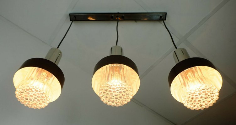 Mid-Century Modern Black Bubble Glass Chrome Metal Pendant Lamp, 1960s-FH-1225756