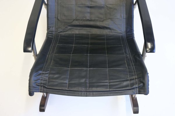 Mid-Century Modern Black Leather Rocking Chair by Takeshi Nii, 1960s-WIP-2041096