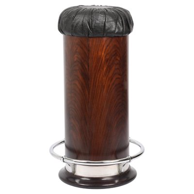 Mid-Century Modern Black Leather, Wood & Chromed Metal Bar Stool, 1930s-JDR-1125400