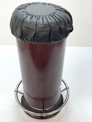 Mid-Century Modern Black Leather, Wood & Chromed Metal Bar Stool, 1930s-JDR-1125400