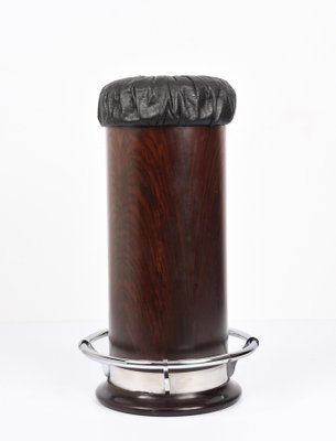 Mid-Century Modern Black Leather, Wood & Chromed Metal Bar Stool, 1930s-JDR-1125400