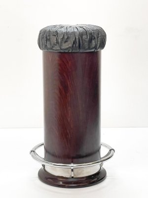 Mid-Century Modern Black Leather, Wood & Chromed Metal Bar Stool, 1930s-JDR-1125400