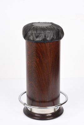 Mid-Century Modern Black Leather, Wood & Chromed Metal Bar Stool, 1930s-JDR-1125400