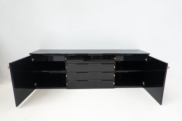 Mid-Century Modern Black Sideboard with Leather Handles, Italy, 1960s-FGA-1392864