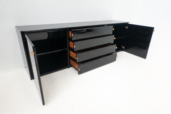 Mid-Century Modern Black Sideboard with Leather Handles, Italy, 1960s-FGA-1392864