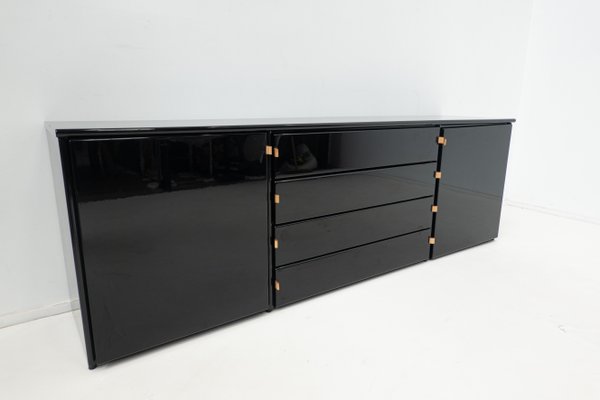 Mid-Century Modern Black Sideboard with Leather Handles, Italy, 1960s-FGA-1392864