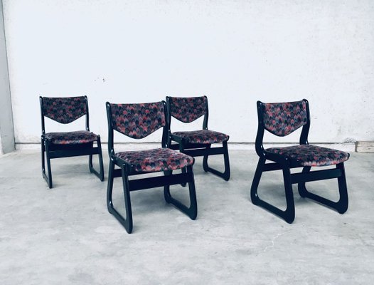 Mid-Century Modern Black Stained Wood Dining Chairs, 1970s, Set of 4-RQV-897122