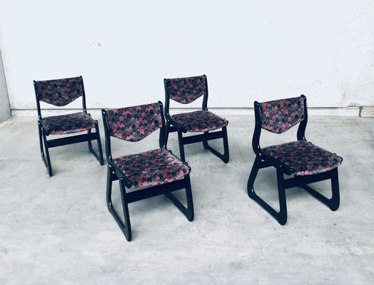 Mid-Century Modern Black Stained Wood Dining Chairs, 1970s, Set of 4-RQV-897122