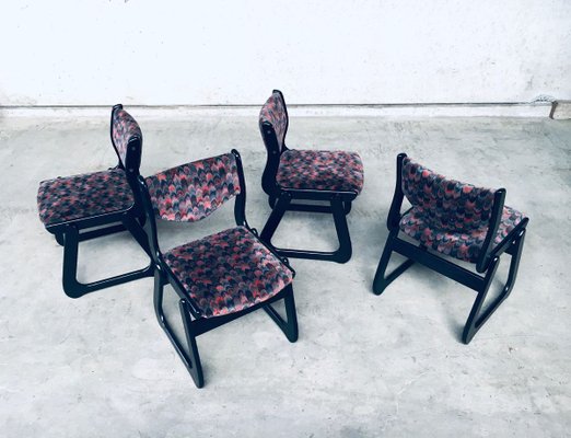 Mid-Century Modern Black Stained Wood Dining Chairs, 1970s, Set of 4-RQV-897122