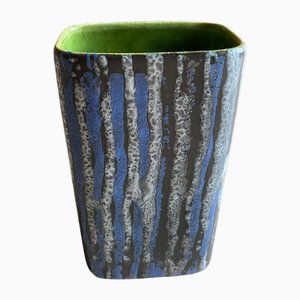 Mid-Century Modern Blue and White Striped Fat Lava Stoneware Vase from Jasba, 1960s-RUK-2042721