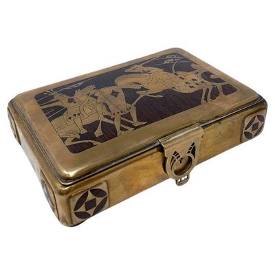 Mid-Century Modern Brass and Exotic Wood Playing Card Box-FGA-1741972