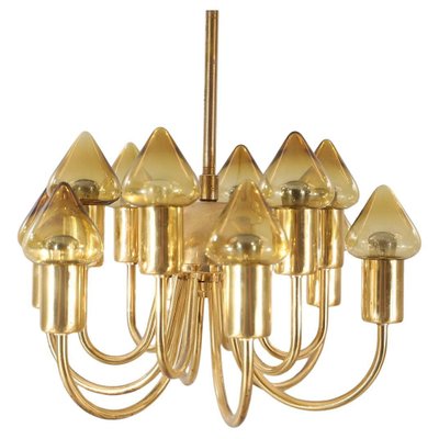 Mid-Century Modern Brass and Glass Model T 789/12 Chandelier from Hans-Agne Jakobsson Ab Markaryd-RUK-1758070