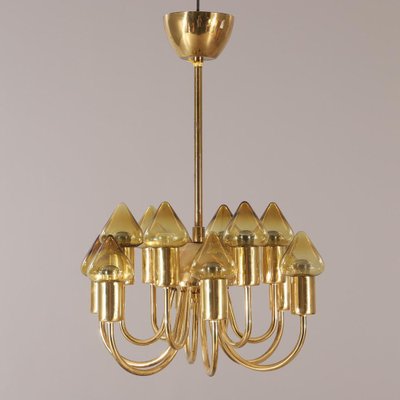 Mid-Century Modern Brass and Glass Model T 789/12 Chandelier from Hans-Agne Jakobsson Ab Markaryd-RUK-1758070