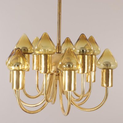 Mid-Century Modern Brass and Glass Model T 789/12 Chandelier from Hans-Agne Jakobsson Ab Markaryd-RUK-1758070