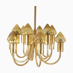 Mid-Century Modern Brass and Glass Model T 789/12 Chandelier from Hans-Agne Jakobsson Ab Markaryd-RUK-1758070