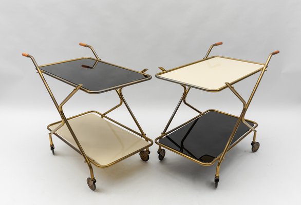 Mid-Century Modern Brass and Glass Serving Carts, 1950s, Set of 2-KQB-1783672