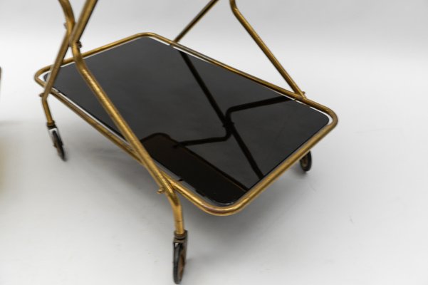 Mid-Century Modern Brass and Glass Serving Carts, 1950s, Set of 2-KQB-1783672