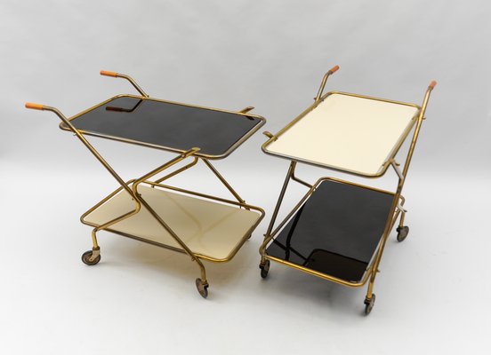 Mid-Century Modern Brass and Glass Serving Carts, 1950s, Set of 2-KQB-1783672