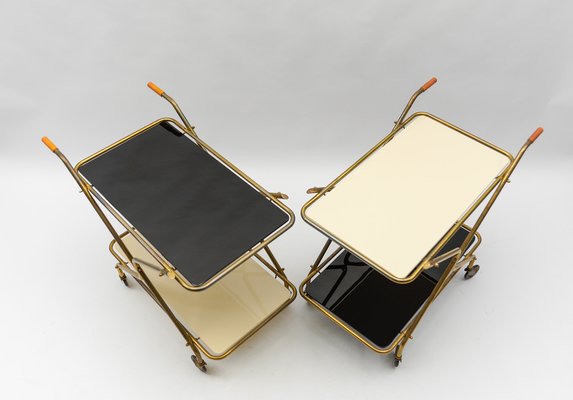 Mid-Century Modern Brass and Glass Serving Carts, 1950s, Set of 2-KQB-1783672