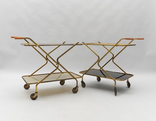 Mid-Century Modern Brass and Glass Serving Carts, 1950s, Set of 2-KQB-1783672