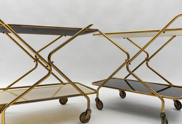 Mid-Century Modern Brass and Glass Serving Carts, 1950s, Set of 2-KQB-1783672