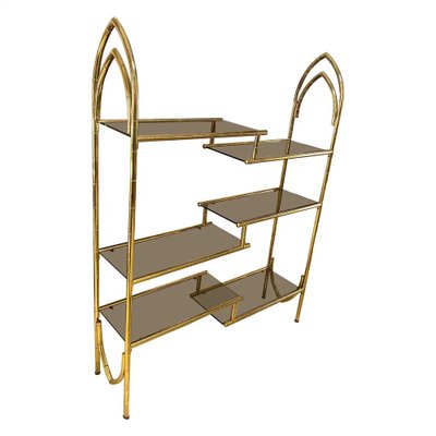 Mid-Century Modern Brass and Smoked Glass Italian Bookcase, 1970s-NMK-1311078