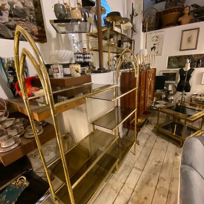 Mid-Century Modern Brass and Smoked Glass Italian Bookcase, 1970s-NMK-1311078