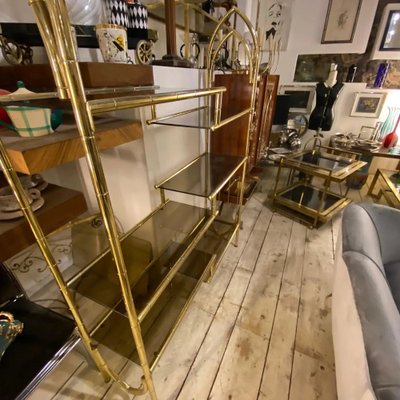 Mid-Century Modern Brass and Smoked Glass Italian Bookcase, 1970s-NMK-1311078