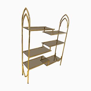 Mid-Century Modern Brass and Smoked Glass Italian Bookcase, 1970s-NMK-1311078