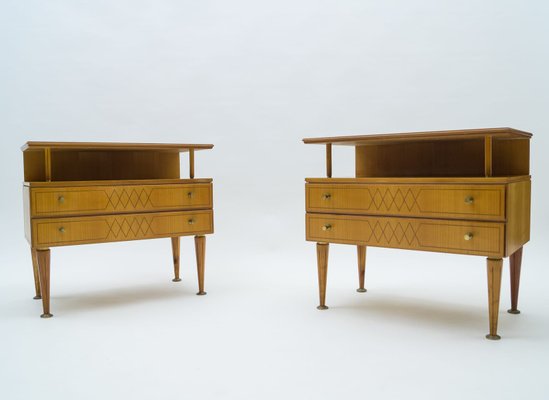 Mid-Century Modern Brass and Wood Nightstands, 1950s, Set of 2-KQB-925195