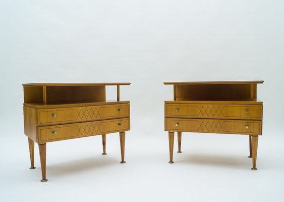 Mid-Century Modern Brass and Wood Nightstands, 1950s, Set of 2-KQB-925195