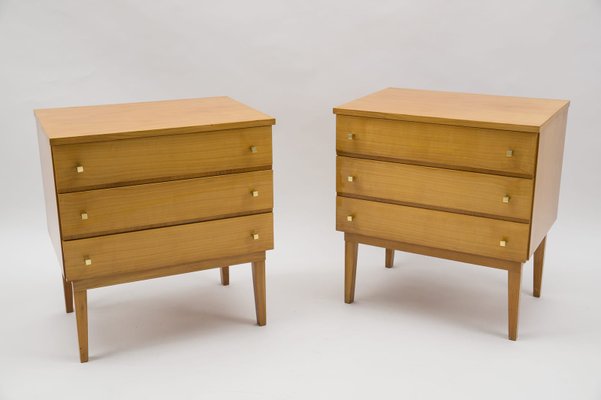 Mid-Century Modern Brass and Wood Nightstands, 1950s, Set of 2-KQB-1161241