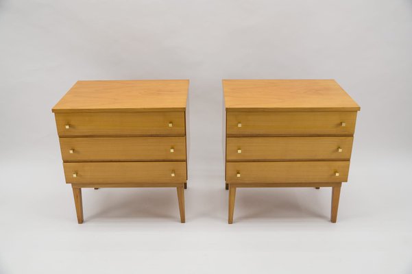 Mid-Century Modern Brass and Wood Nightstands, 1950s, Set of 2-KQB-1161241