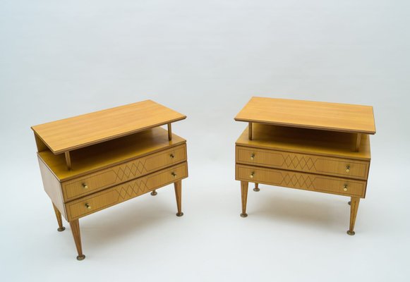 Mid-Century Modern Brass and Wood Nightstands, 1950s, Set of 2-KQB-925195