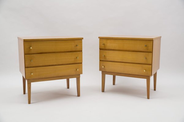 Mid-Century Modern Brass and Wood Nightstands, 1950s, Set of 2-KQB-1161241