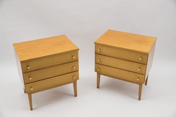 Mid-Century Modern Brass and Wood Nightstands, 1950s, Set of 2-KQB-1161241