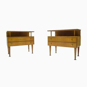 Mid-Century Modern Brass and Wood Nightstands, 1950s, Set of 2-KQB-925195