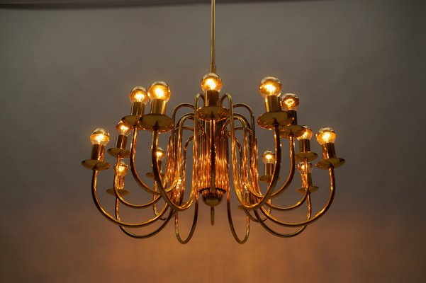 Mid-Century Modern Brass Chandelier Lamp, Italy, 1970s-KQB-1811026