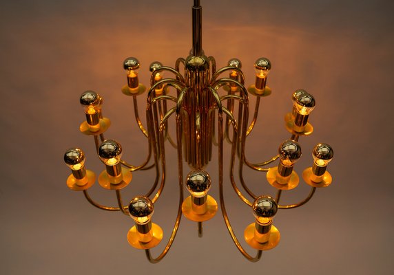 Mid-Century Modern Brass Chandelier Lamp, Italy, 1970s-KQB-1811026