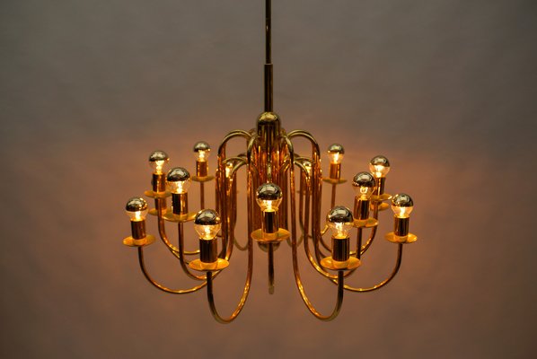 Mid-Century Modern Brass Chandelier Lamp, Italy, 1970s-KQB-1811026