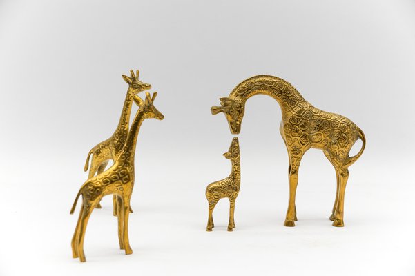 Mid-Century Modern Brass Giraffe & Lion Figurines, 1960s, Set of 5-KQB-1755707