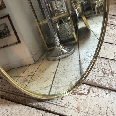 Mid-Century Modern Brass Oval Wall Mirror, 1960s-NMK-2036007