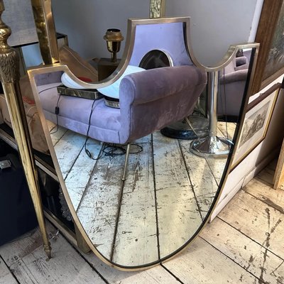 Mid-Century Modern Brass Shield Shaped Wall Mirror in the style of Gio Ponti, 1950s-NMK-2021735